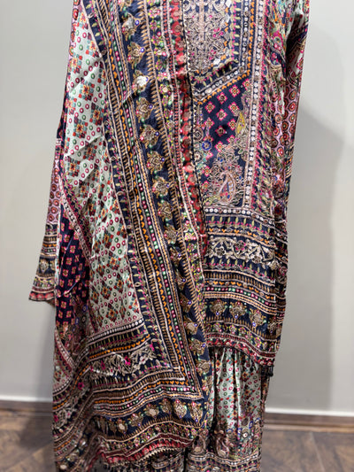 Intricate Paisley and Geometric Print Kurti Set with Tiered Sharara (1893 D-20)