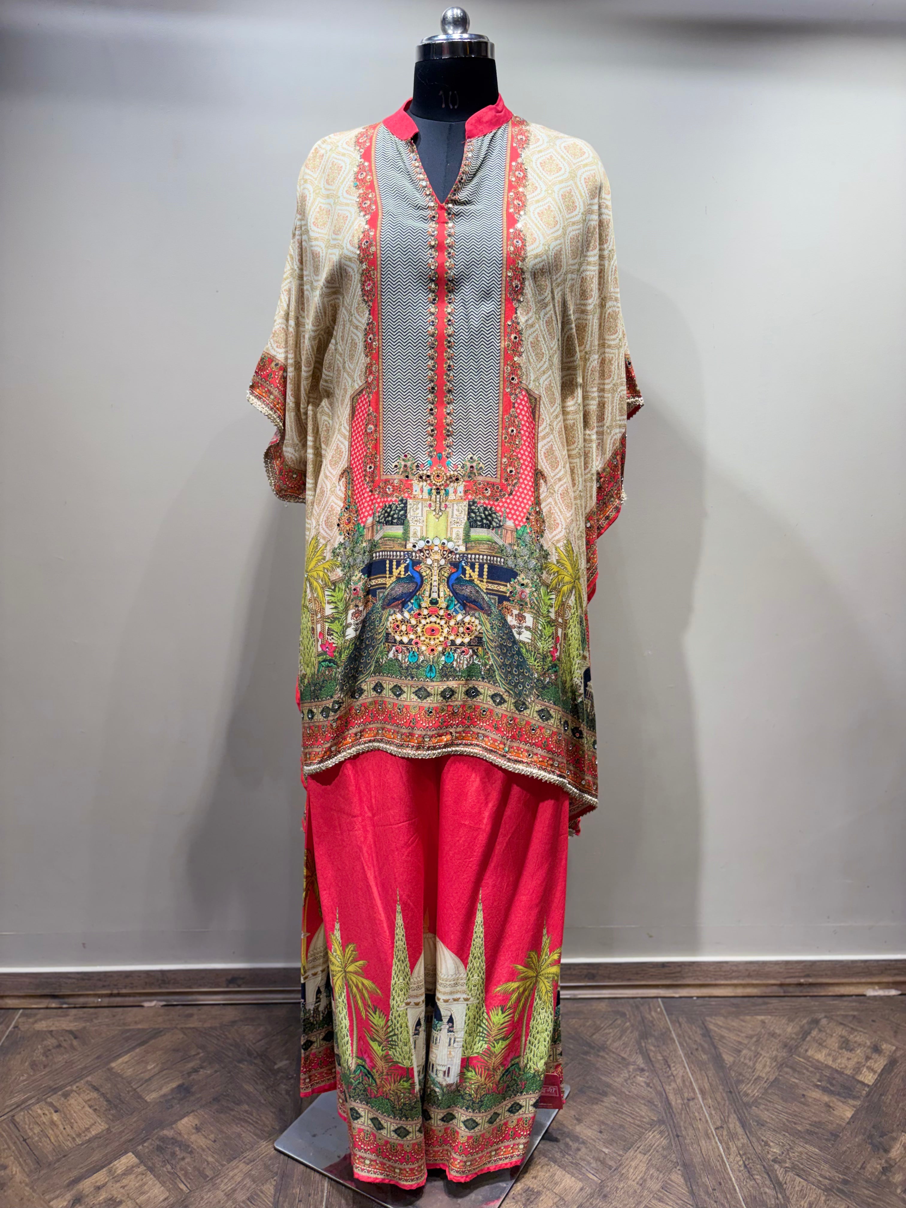 Artistic Kaftan Kurti Set with Palace and Peacock Print (08-A D-10) Main image