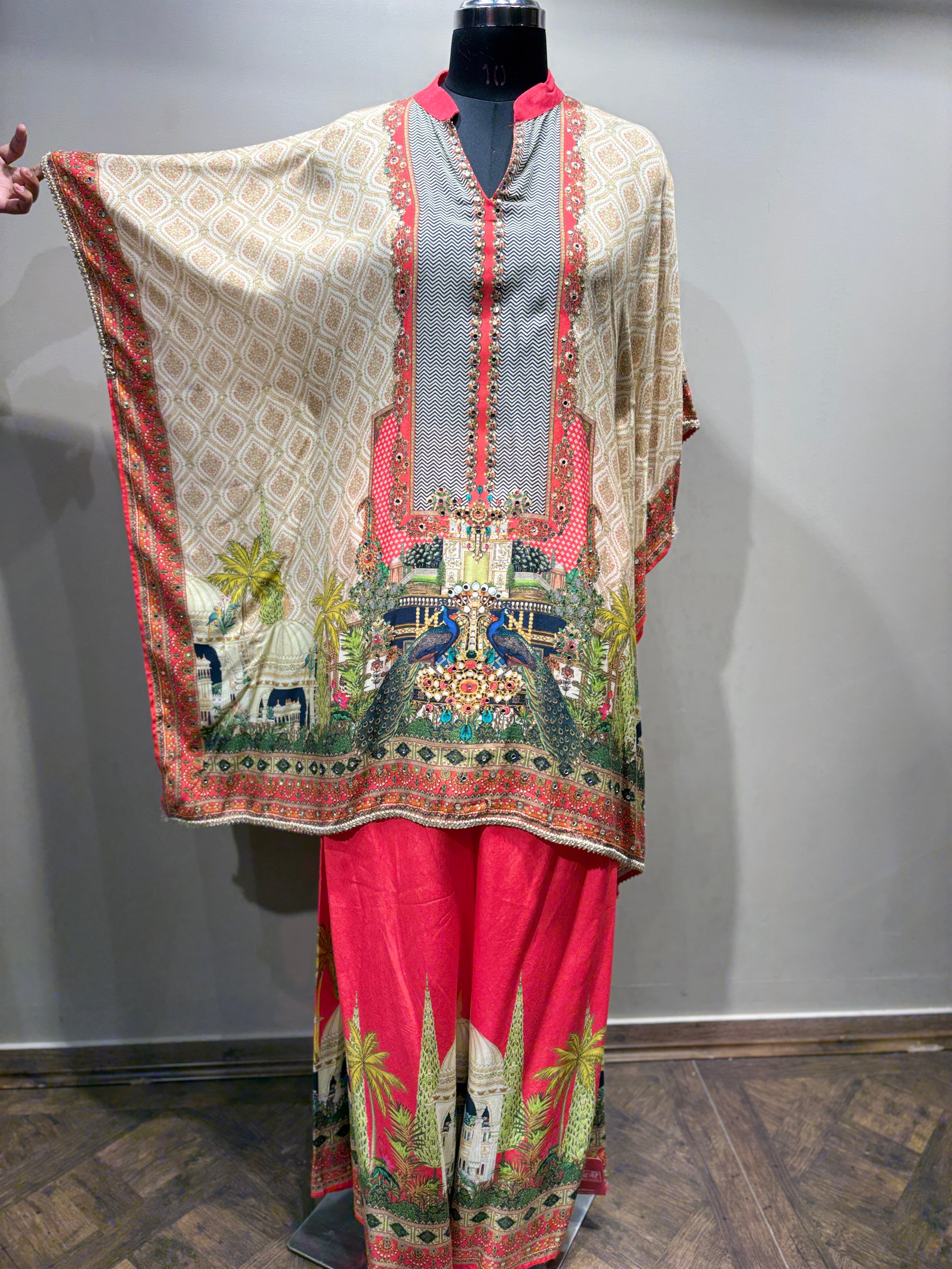 Artistic Kaftan Kurti Set with Palace and Peacock Print (08-A D-10) Secondary image