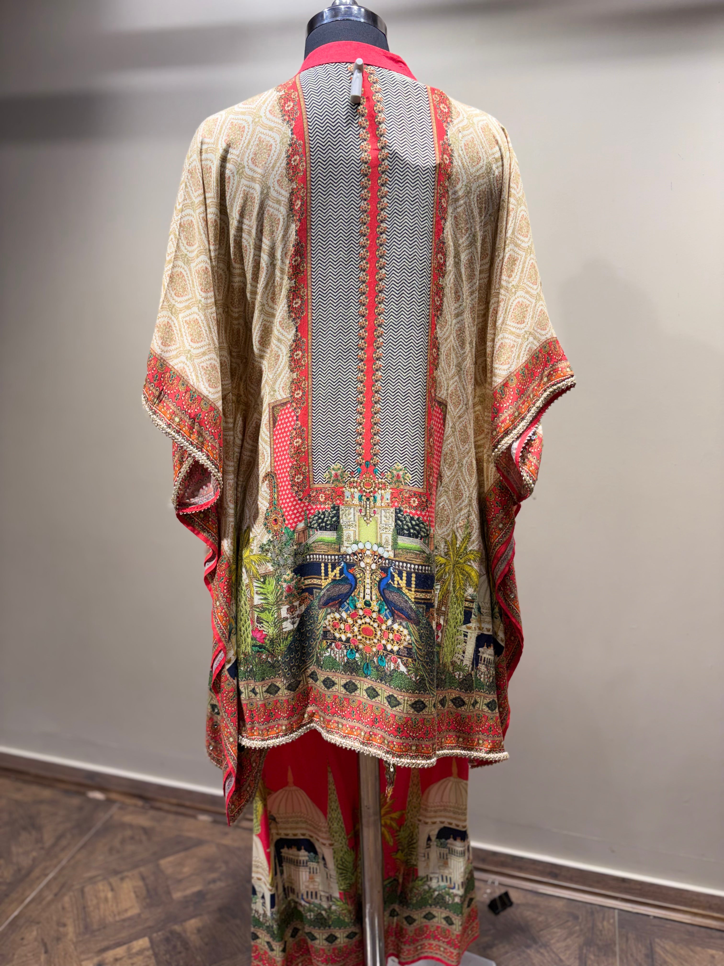 Artistic Kaftan Kurti Set with Palace and Peacock Print (08-A D-10)