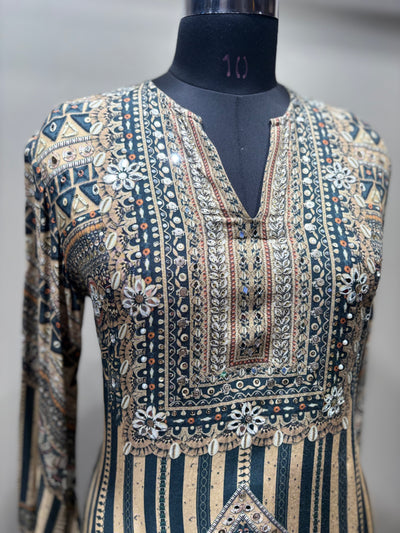 Geometric & Striped Printed Kurti Set with Solid Dupatta (93 D-10)