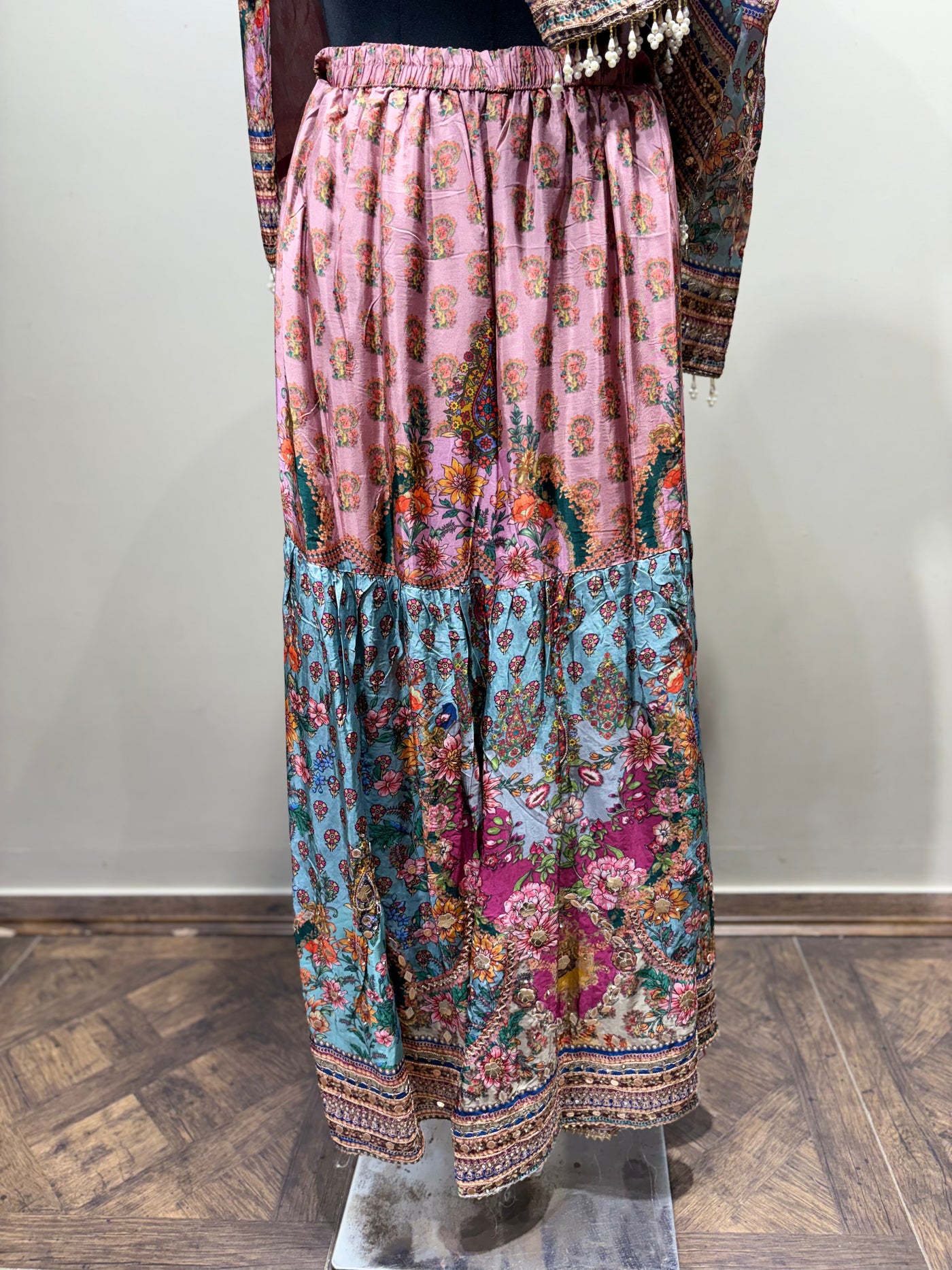 Watercolor Floral & Paisley Tiered Sharara Set (RR-2210 D-57)