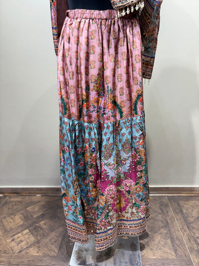 Watercolor Floral & Paisley Tiered Sharara Set (RR-2210 D-57)