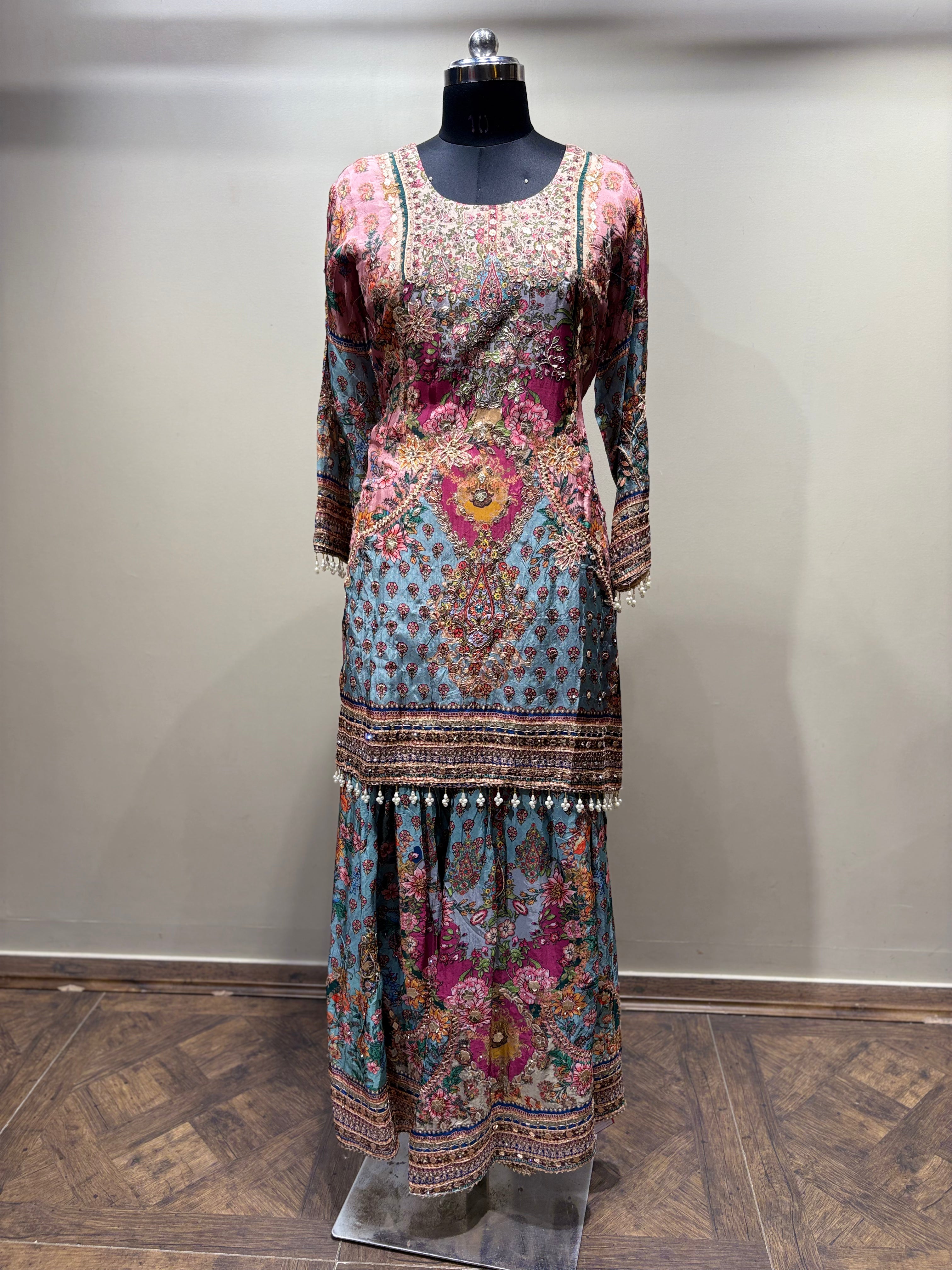 Watercolor Floral & Paisley Tiered Sharara Set (RR-2210 D-57) Secondary image