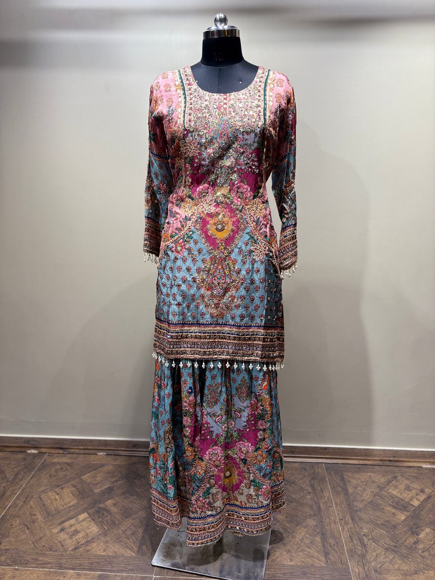 Watercolor Floral & Paisley Tiered Sharara Set (RR-2210 D-57)
