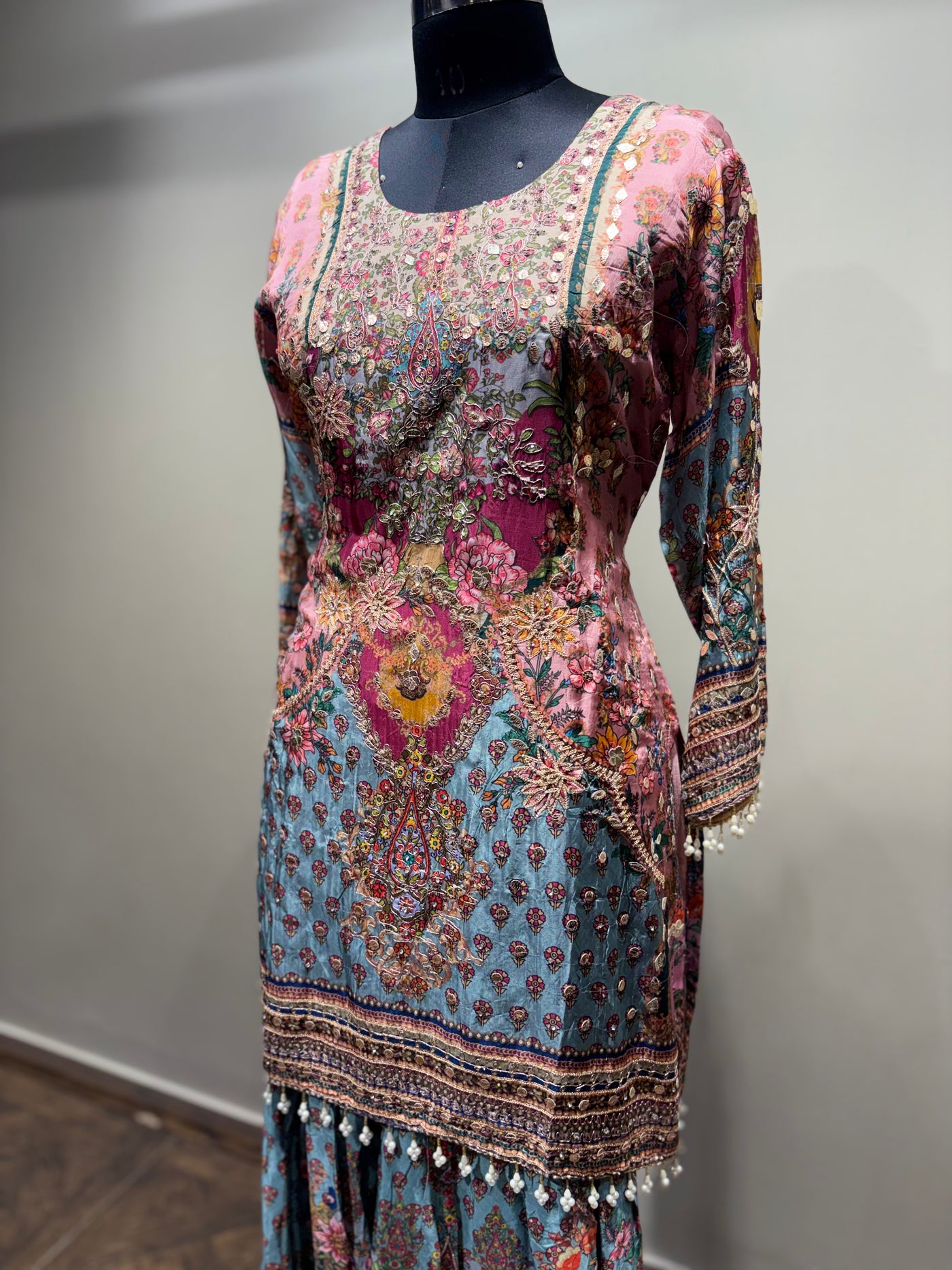 Watercolor Floral & Paisley Tiered Sharara Set (RR-2210 D-57)