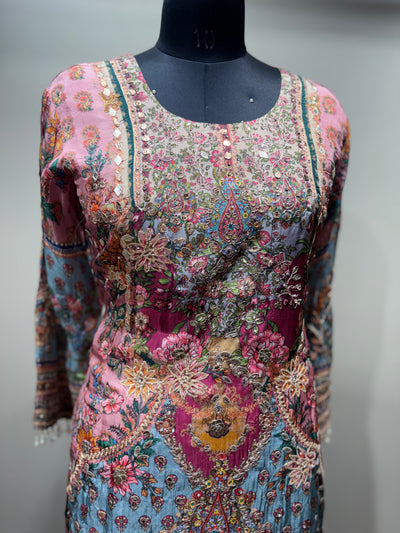 Watercolor Floral & Paisley Tiered Sharara Set (RR-2210 D-57)