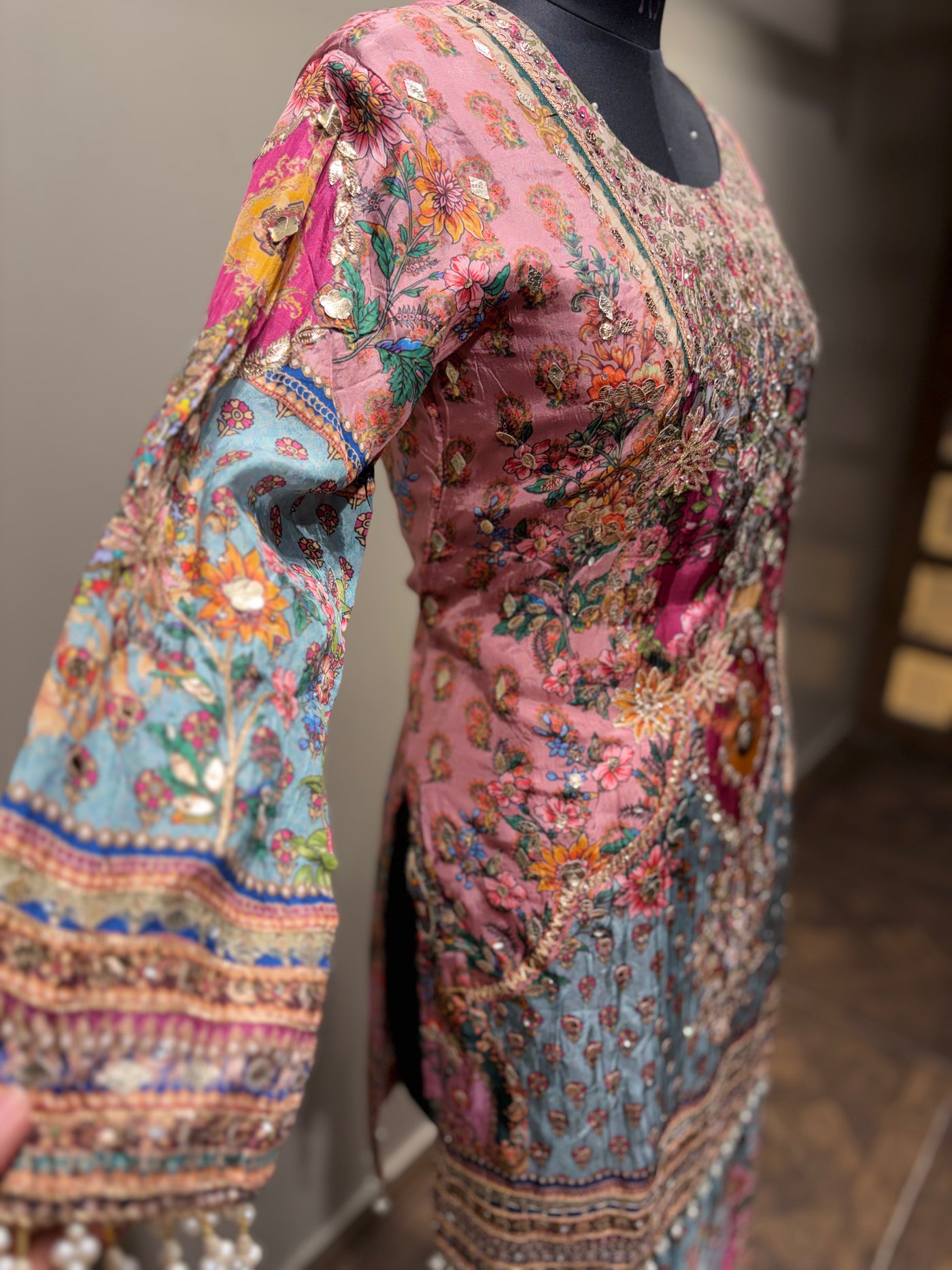 Watercolor Floral & Paisley Tiered Sharara Set (RR-2210 D-57)