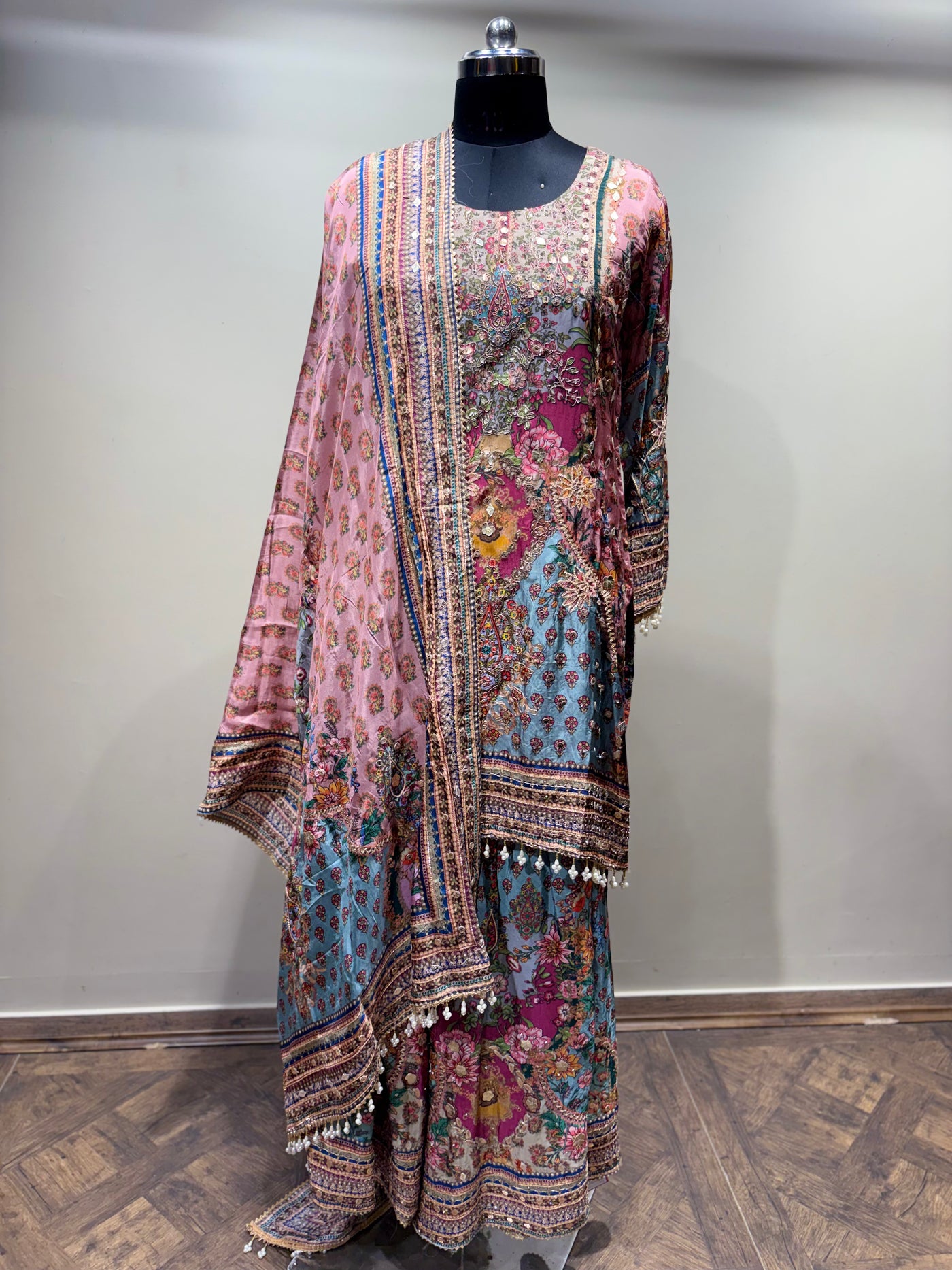 Watercolor Floral & Paisley Tiered Sharara Set (RR-2210 D-57)