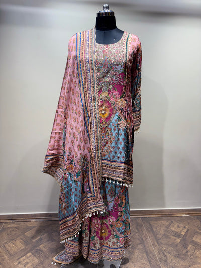 Watercolor Floral & Paisley Tiered Sharara Set (RR-2210 D-57)