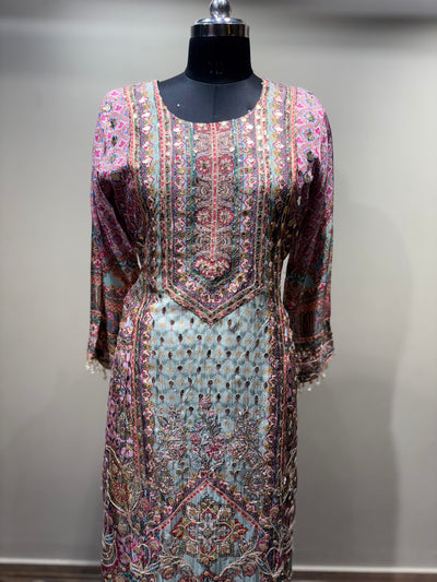 Pastel Patchwork Print Kurti Set with Solid Bottom (RR-1979 D-57)