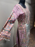 Pastel Patchwork Print Kurti Set with Solid Bottom (RR-1979 D-57)