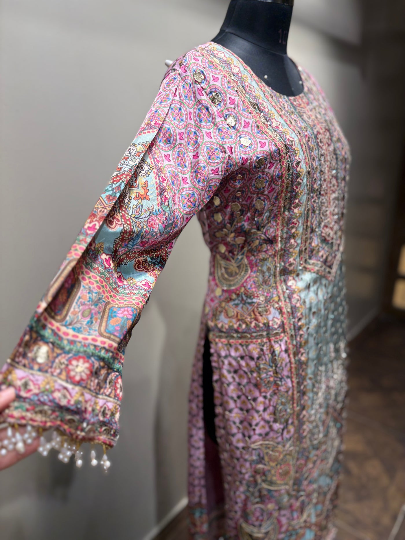 Pastel Patchwork Print Kurti Set with Solid Bottom (RR-1979 D-57)