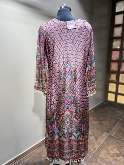 Pastel Patchwork Print Kurti Set with Solid Bottom (RR-1979 D-57)