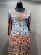 Sky Blue & Pink Paisley Print Sharara Set (RR-1975 D-57)