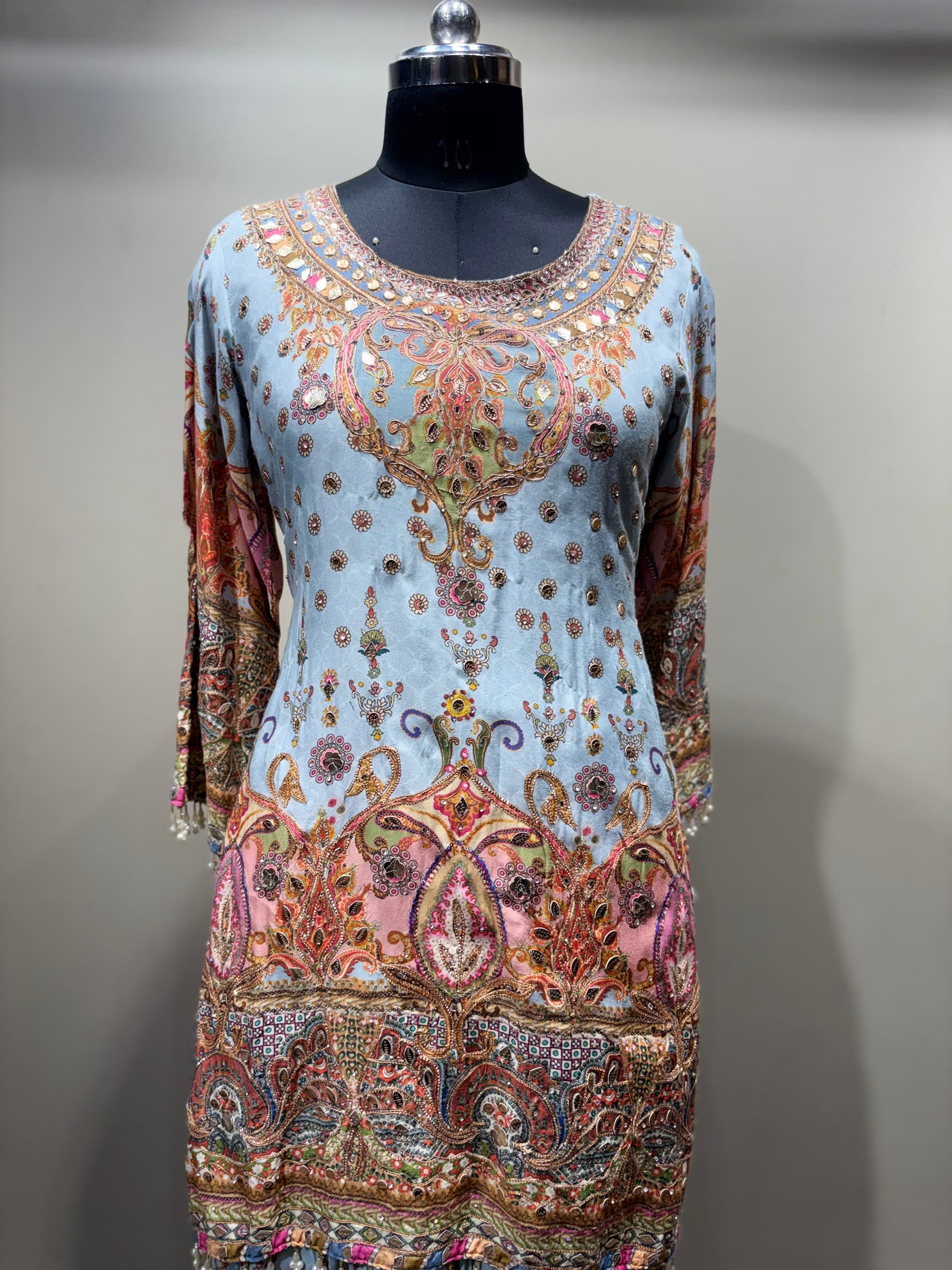 Sky Blue & Pink Paisley Print Sharara Set (RR-1975 D-57)