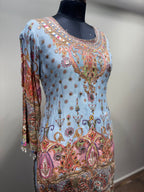 Sky Blue & Pink Paisley Print Sharara Set (RR-1975 D-57)