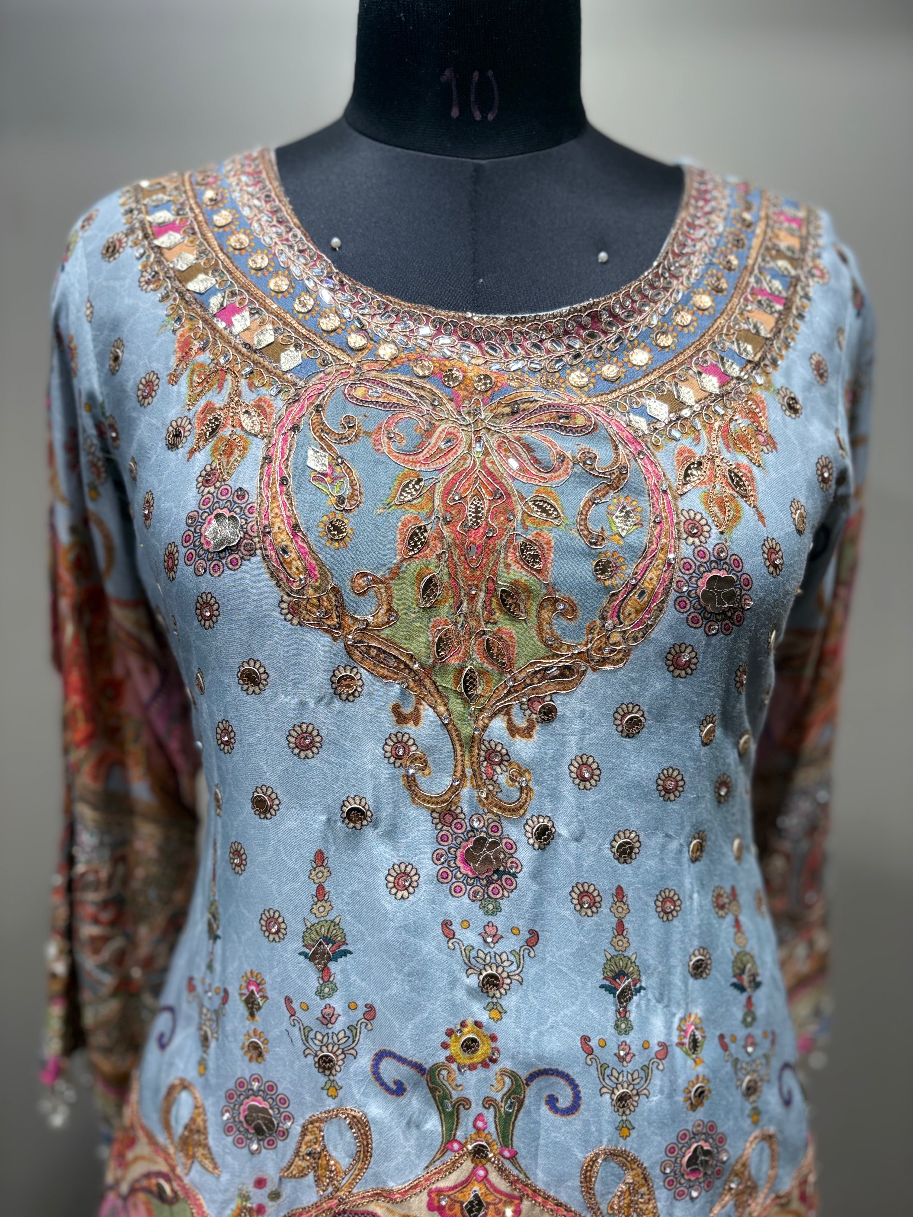 Sky Blue & Pink Paisley Print Sharara Set (RR-1975 D-57) Secondary image