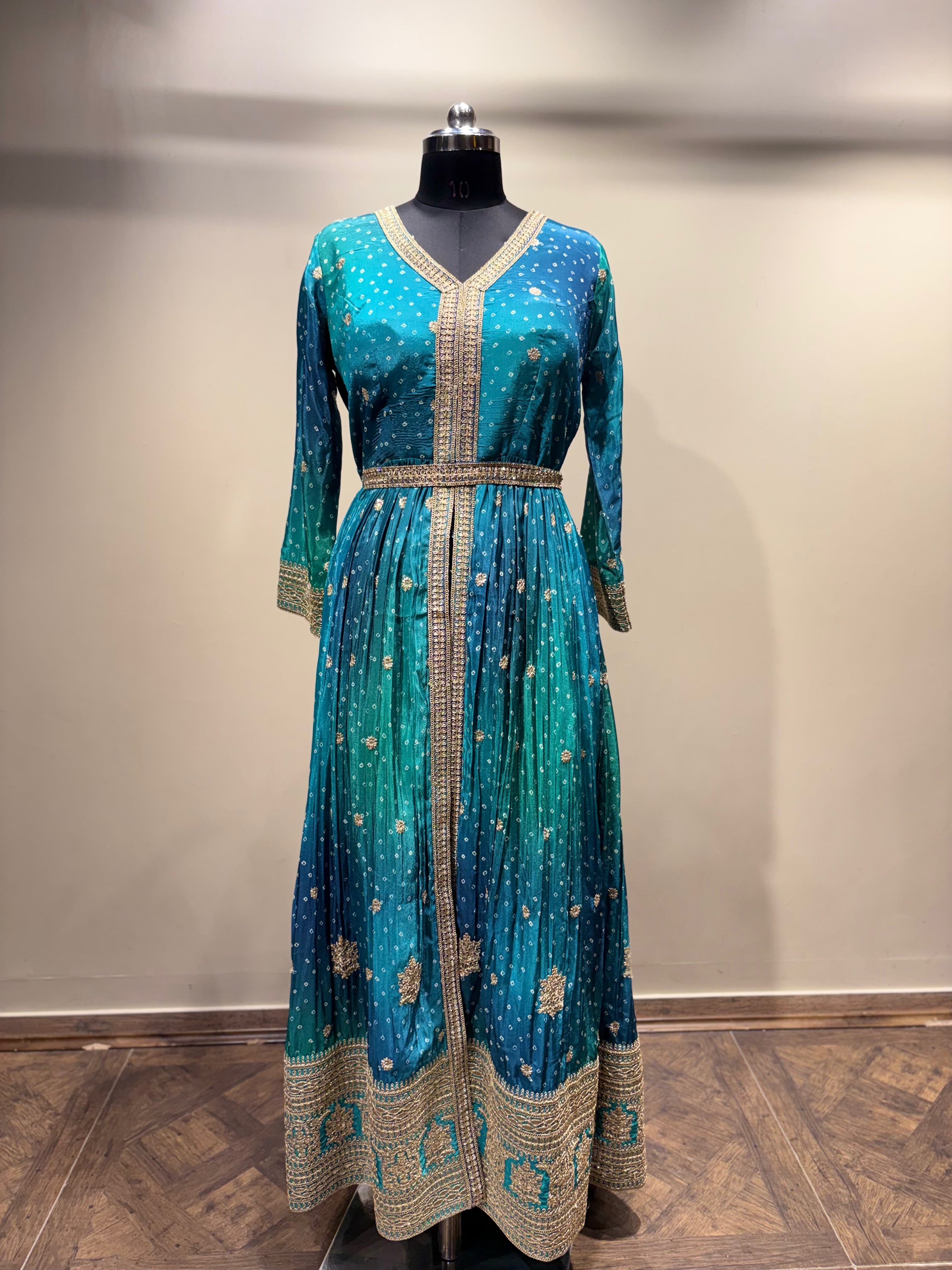 Ombre Teal & Blue Embroidered Anarkali (9203 D-26) Secondary image