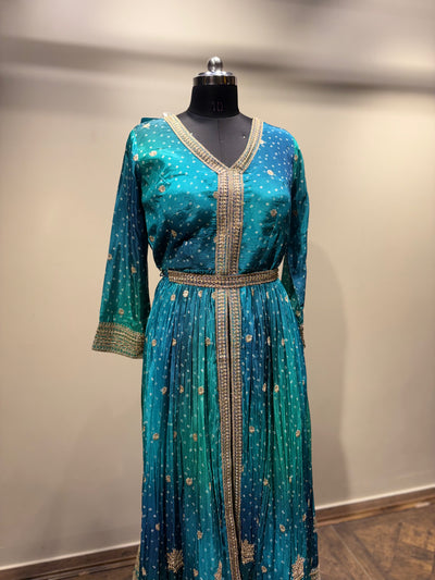 Ombre Teal & Blue Embroidered Anarkali (9203 D-26)