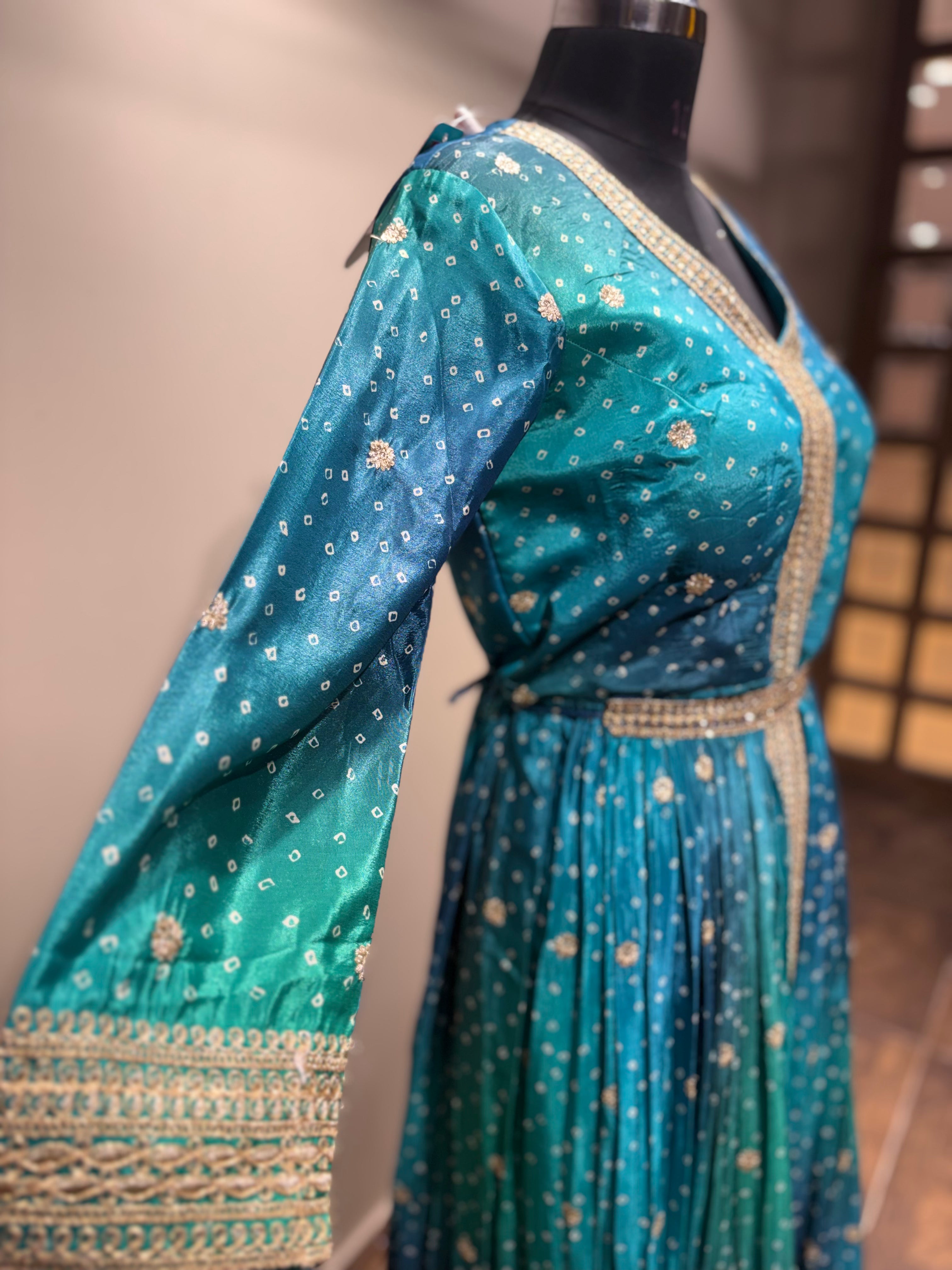 Ombre Teal & Blue Embroidered Anarkali (9203 D-26)
