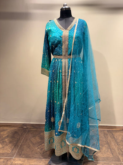 Ombre Teal & Blue Embroidered Anarkali (9203 D-26)