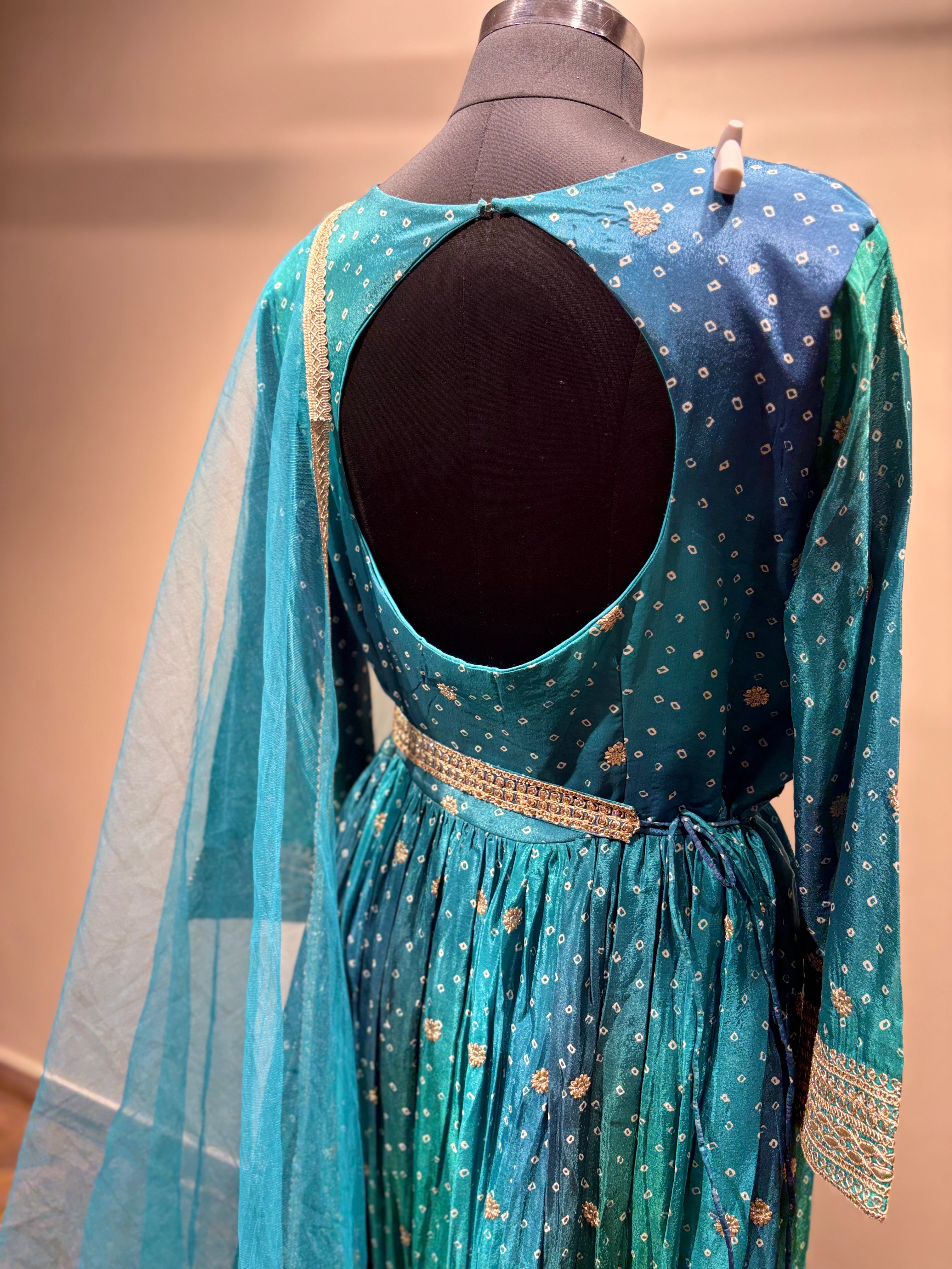 Ombre Teal & Blue Embroidered Anarkali (9203 D-26)