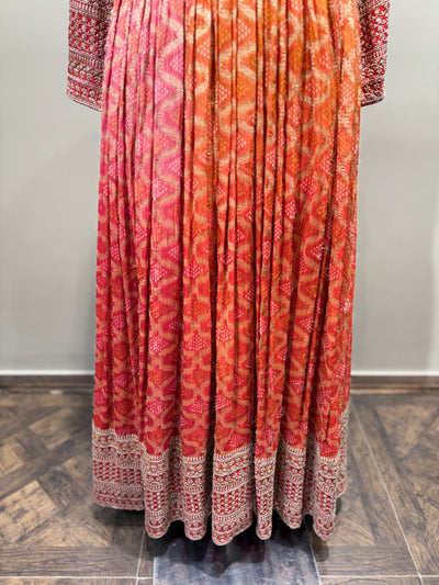 Ombre Pink and Orange Geometric Print Gown (4124 GA-21)