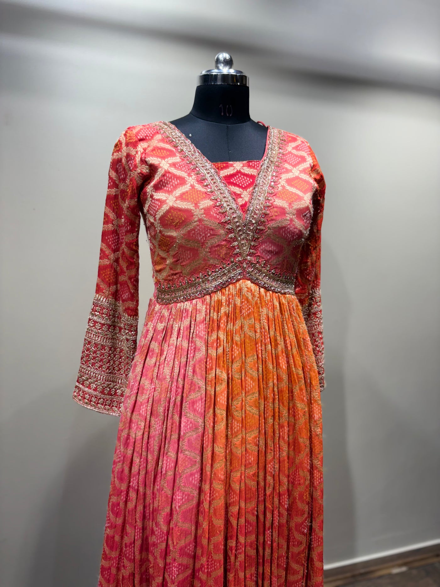 Ombre Pink and Orange Geometric Print Gown (4124 GA-21)