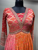 Ombre Pink and Orange Geometric Print Gown (4124 GA-21)