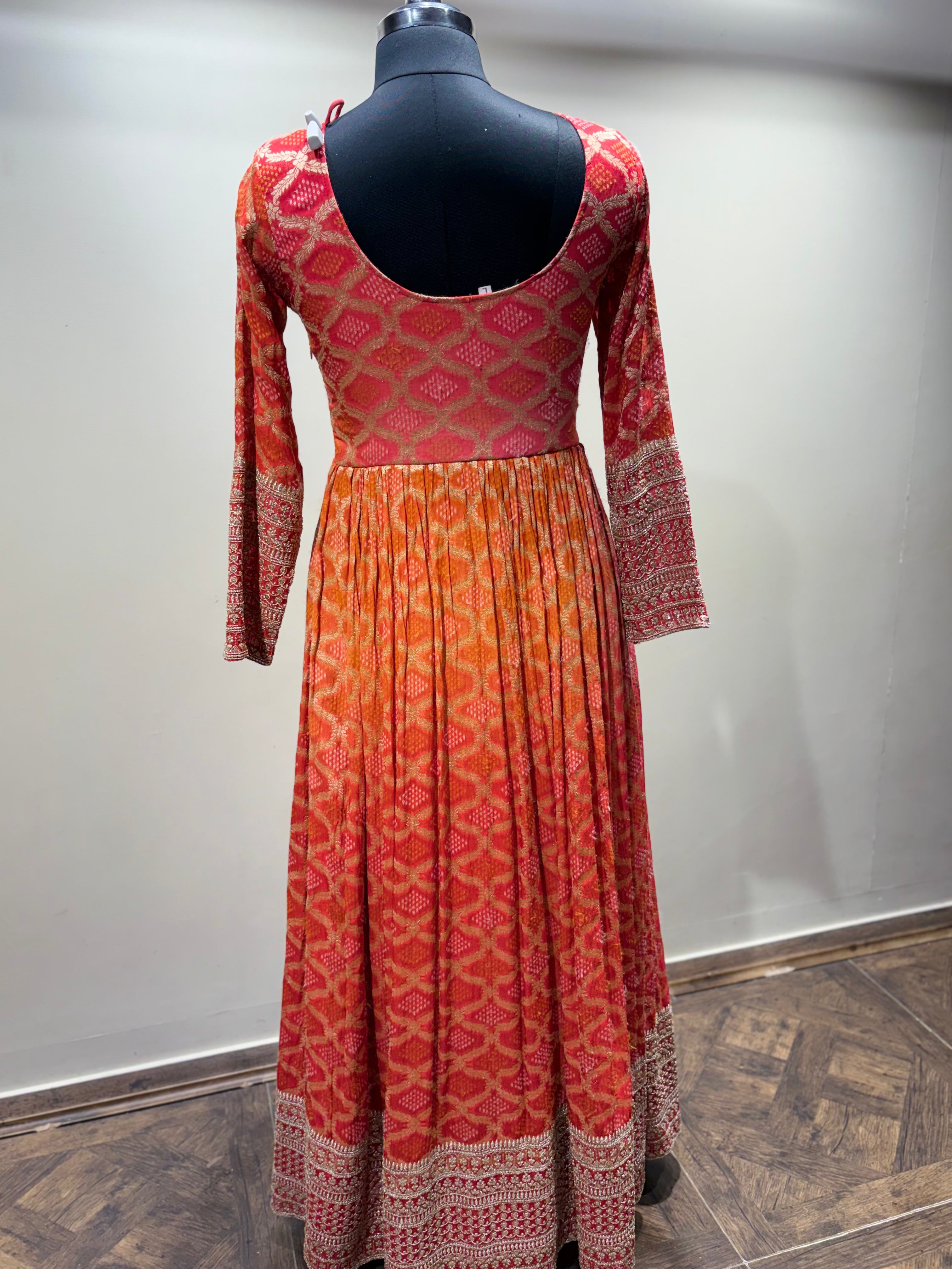 Ombre Pink and Orange Geometric Print Gown (4124 GA-21)
