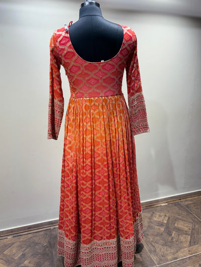 Ombre Pink and Orange Geometric Print Gown (4124 GA-21)