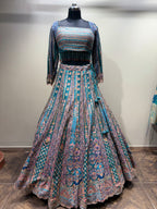 Teal Aqua Geometric and Paisley Print Lehenga (CCRL-541 D-32)