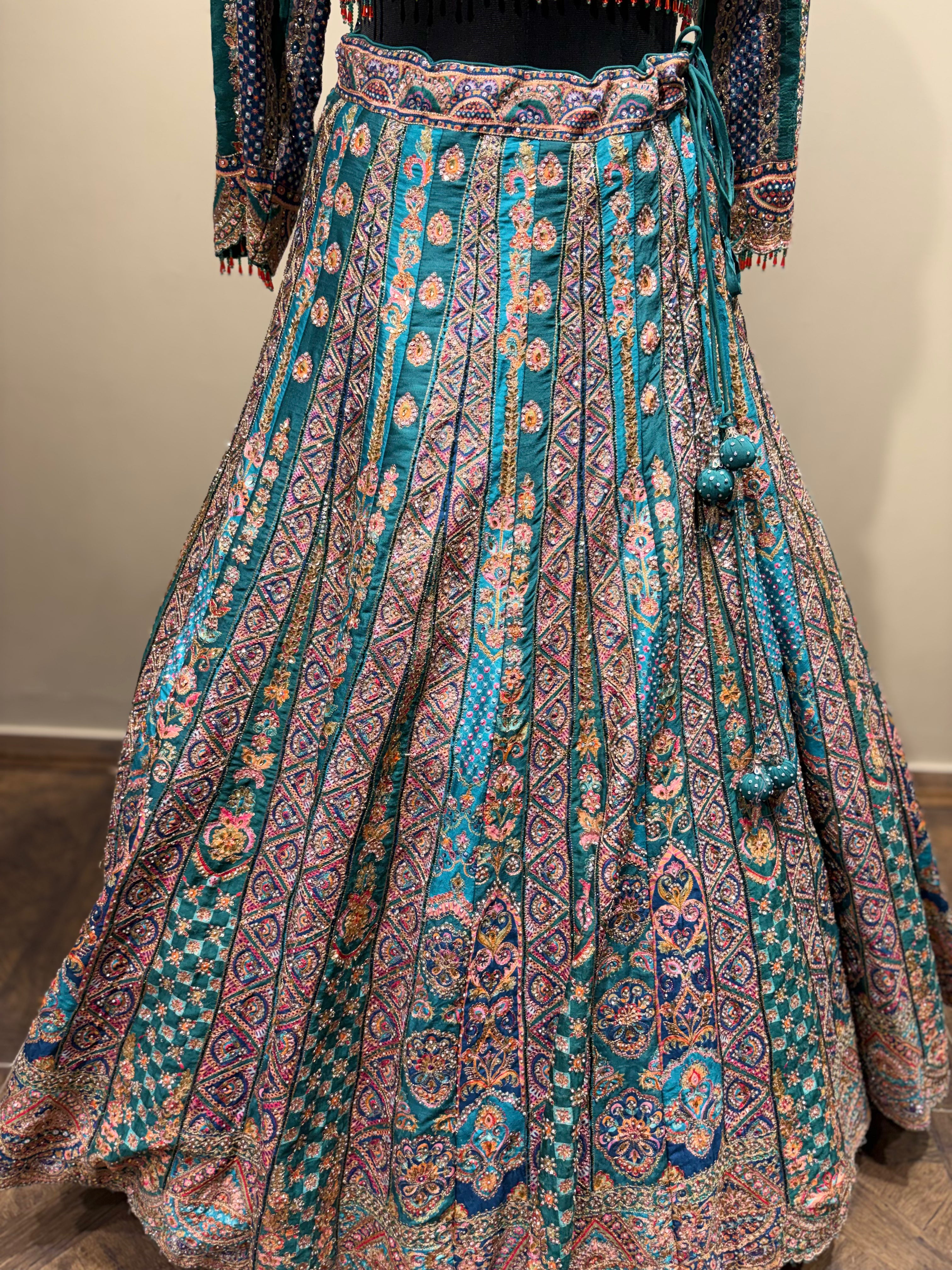 Teal Aqua Geometric and Paisley Print Lehenga (CCRL-541 D-32) Secondary image