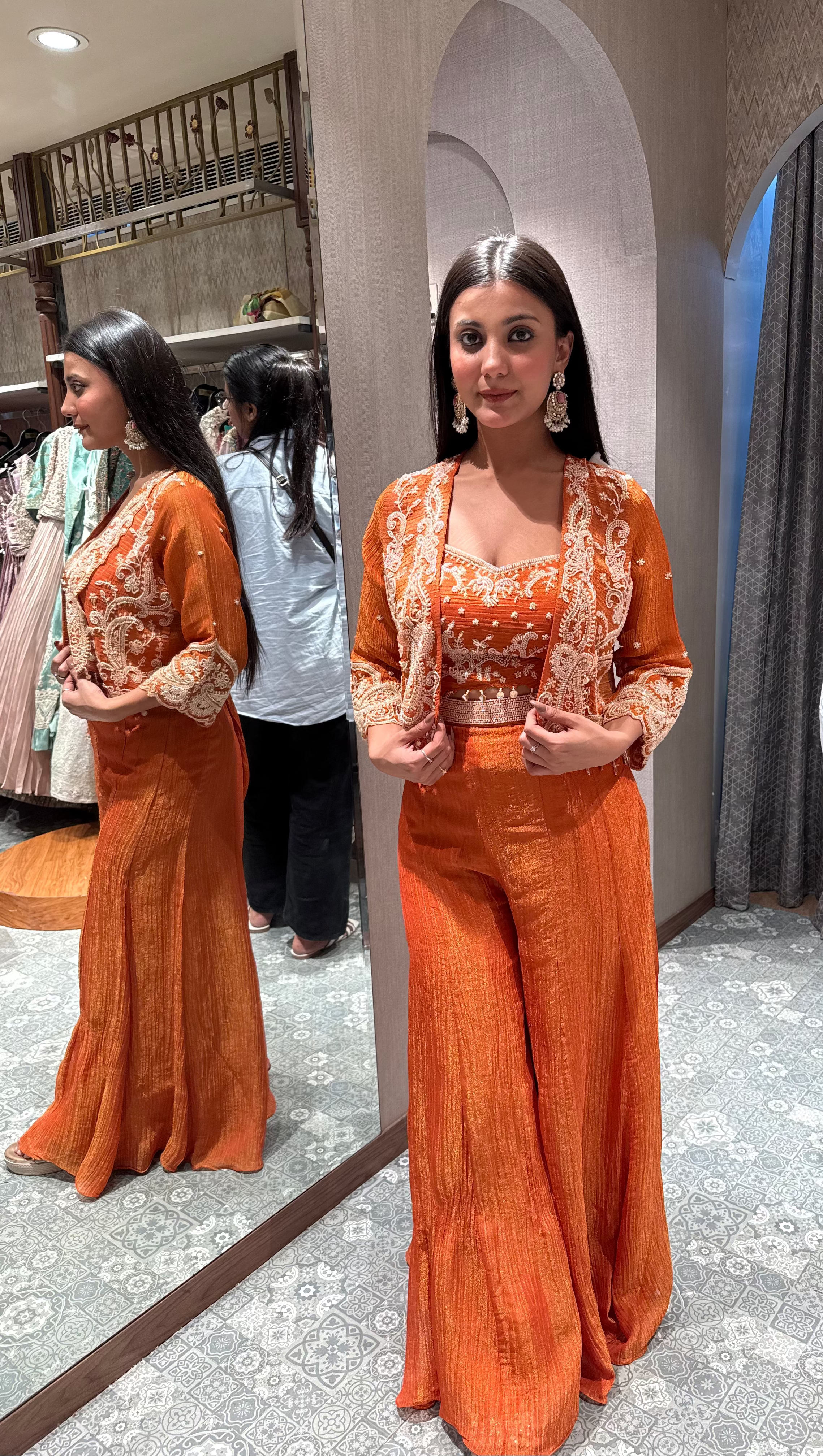 Orange Crushed Palazzo and Embellished Jacket (8212 M-16)