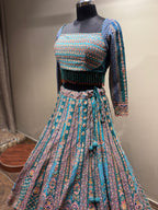 Teal Aqua Geometric and Paisley Print Lehenga (CCRL-541 D-32)
