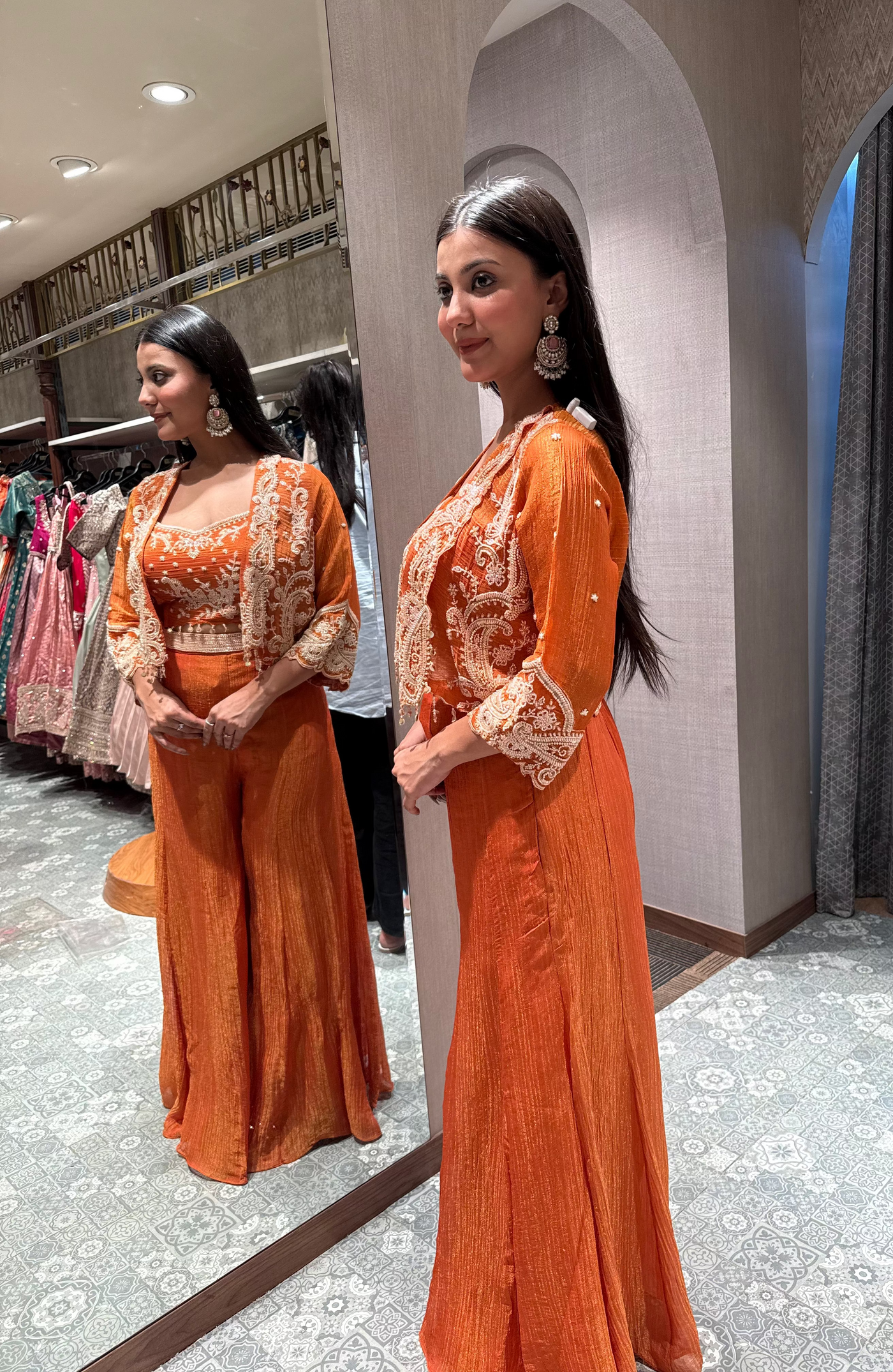 Orange Crushed Palazzo and Embellished Jacket (8212 M-16)