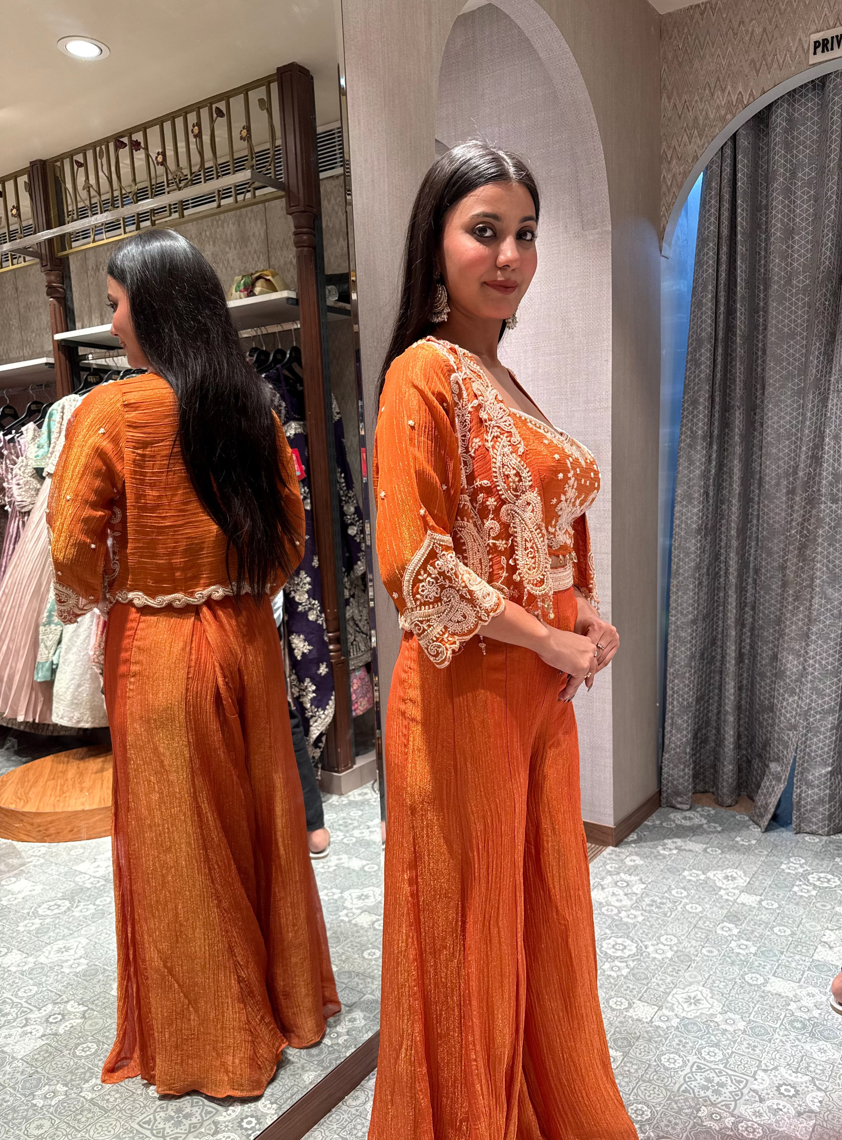 Orange Crushed Palazzo and Embellished Jacket (8212 M-16)