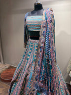 Teal Aqua Geometric and Paisley Print Lehenga (CCRL-541 D-32)