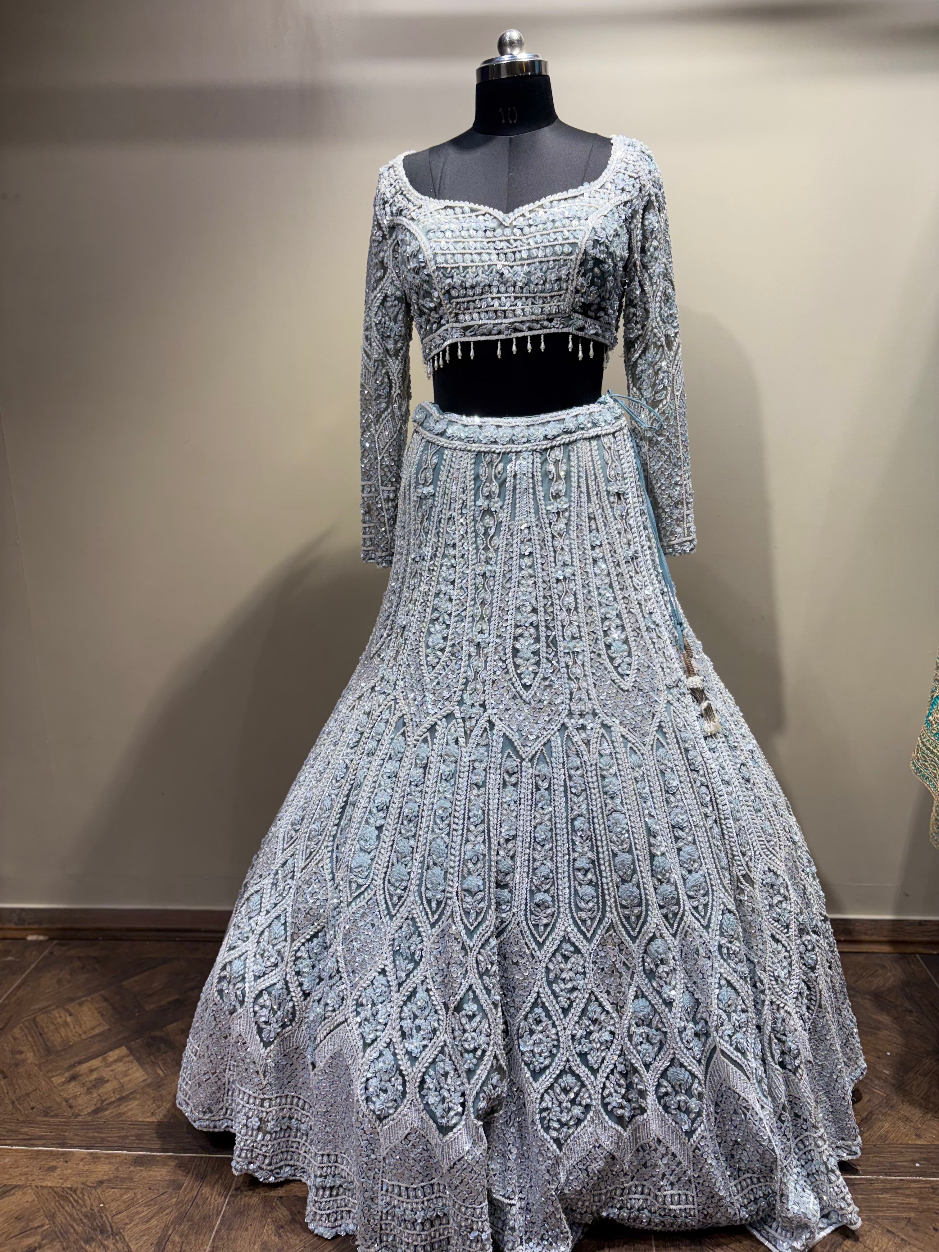 Icy Blue Heavy Embroidered Lehenga (417 d-111) Main image