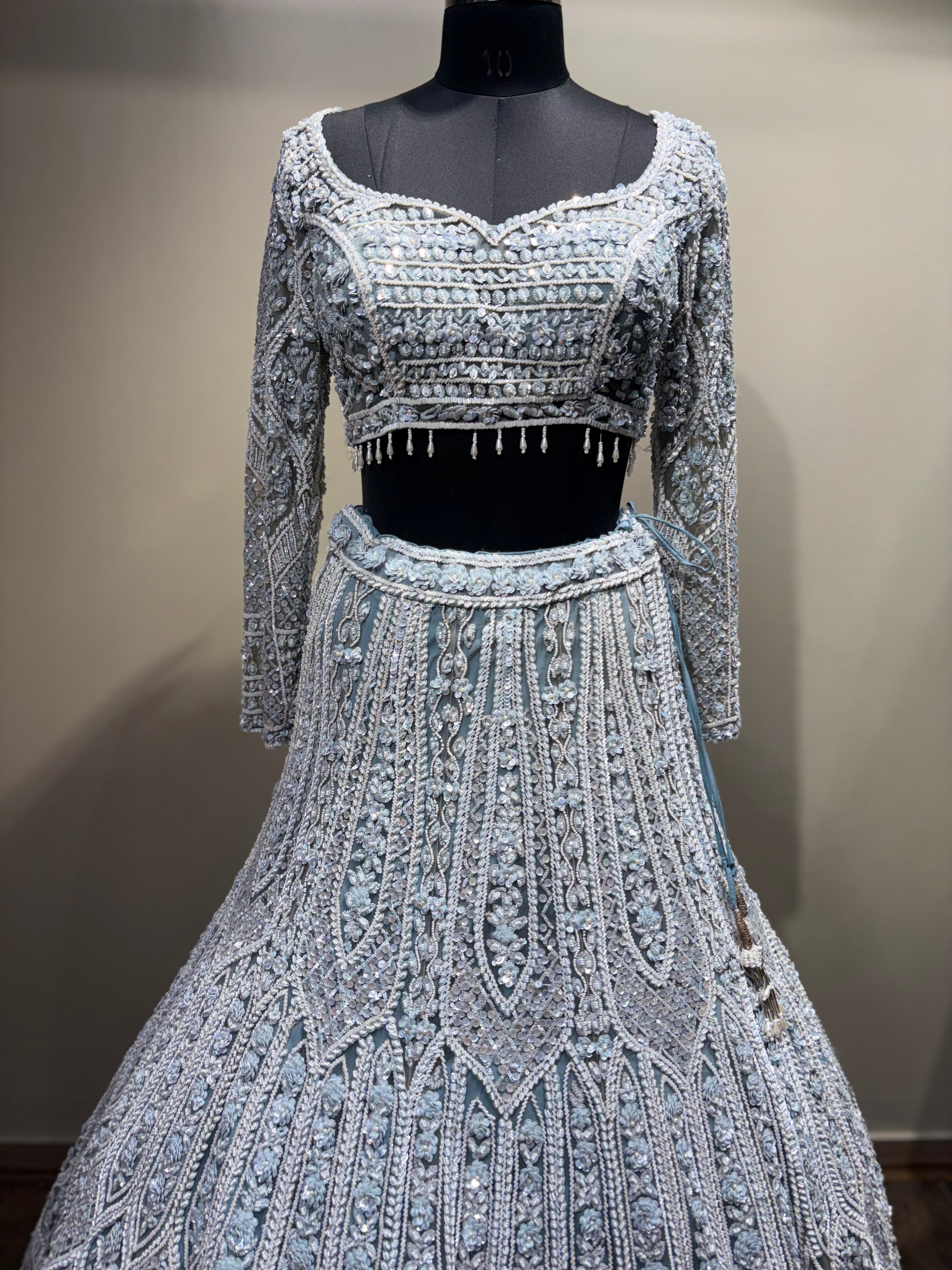 Icy Blue Heavy Embroidered Lehenga (417 d-111) Secondary image