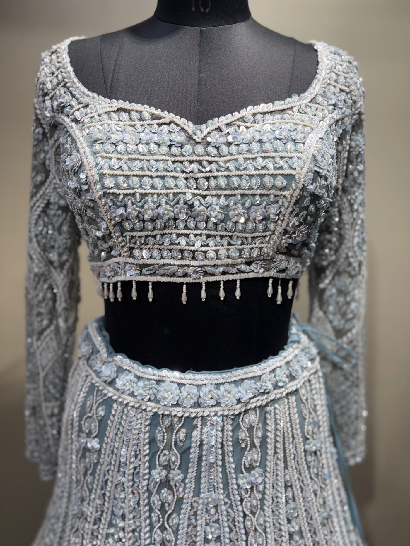 Icy Blue Heavy Embroidered Lehenga (417 d-111)