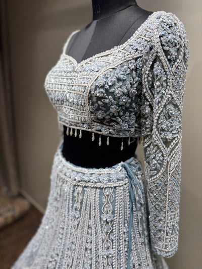 Icy Blue Heavy Embroidered Lehenga (417 d-111)