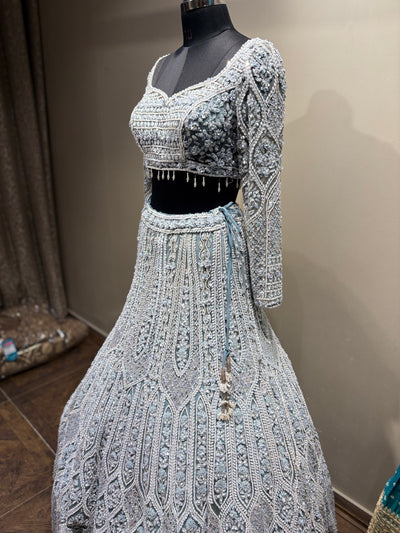 Icy Blue Heavy Embroidered Lehenga (417 d-111)