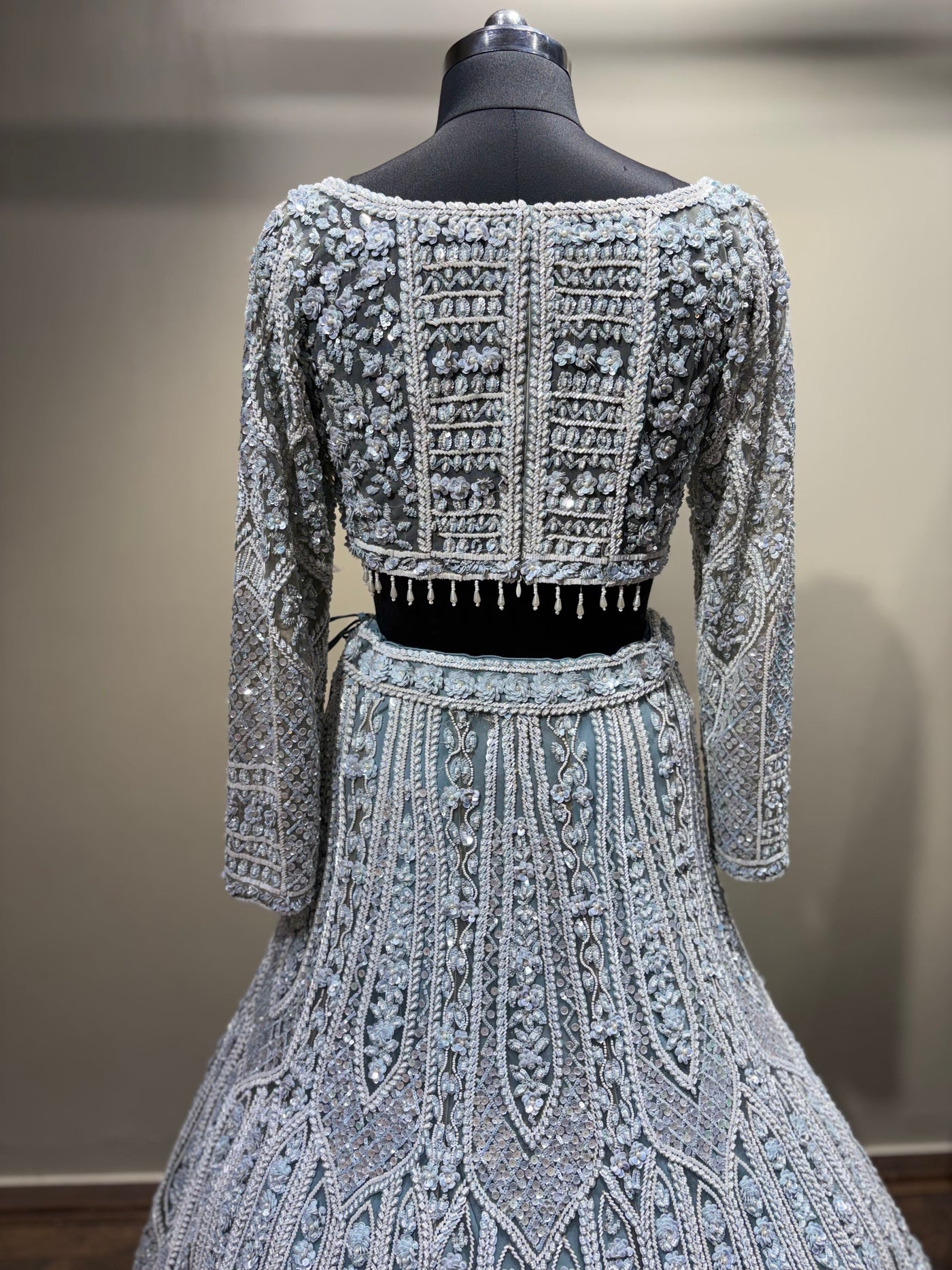 Icy Blue Heavy Embroidered Lehenga (417 d-111)