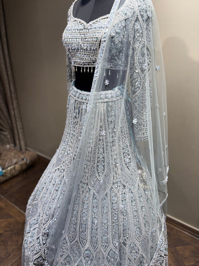 Icy Blue Heavy Embroidered Lehenga (417 d-111)