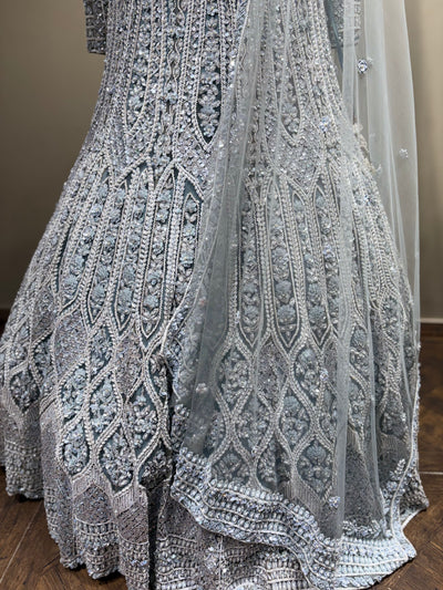 Icy Blue Heavy Embroidered Lehenga (417 d-111)