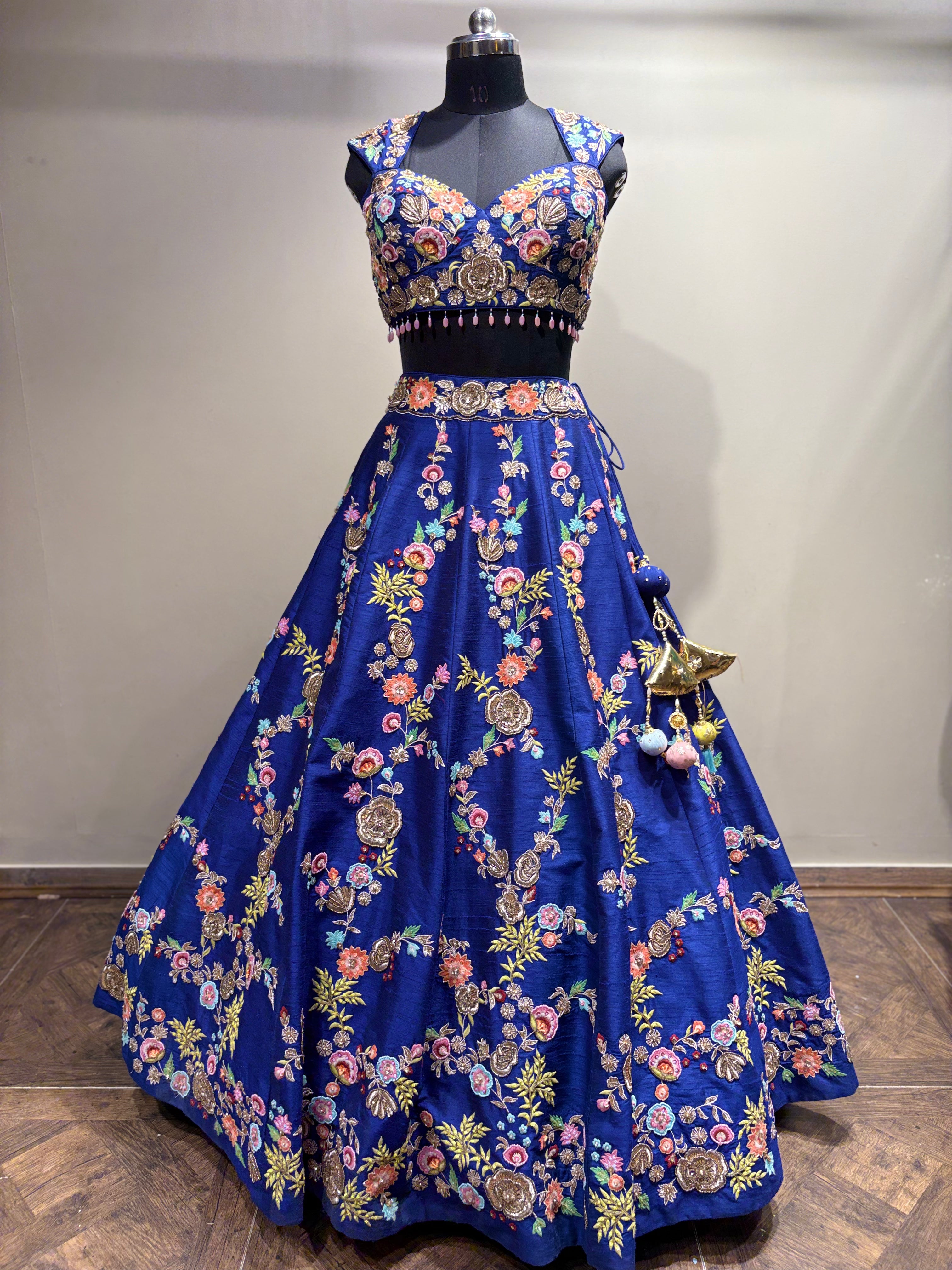 Royal Blue Floral Embroidered Lehenga with Pink Dupatta (JV-1588 D-86) Secondary image