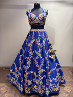 Royal Blue Floral Embroidered Lehenga with Pink Dupatta (JV-1588 D-86)