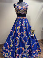 Royal Blue Floral Embroidered Lehenga with Pink Dupatta (JV-1588 D-86)